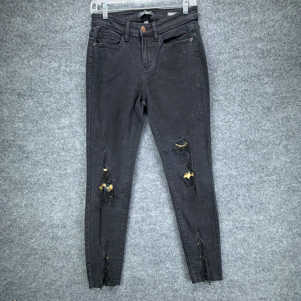 Judy Blue Jeans Womens 3/26 Black Skinny Distressed Leopard Patch Stretchy